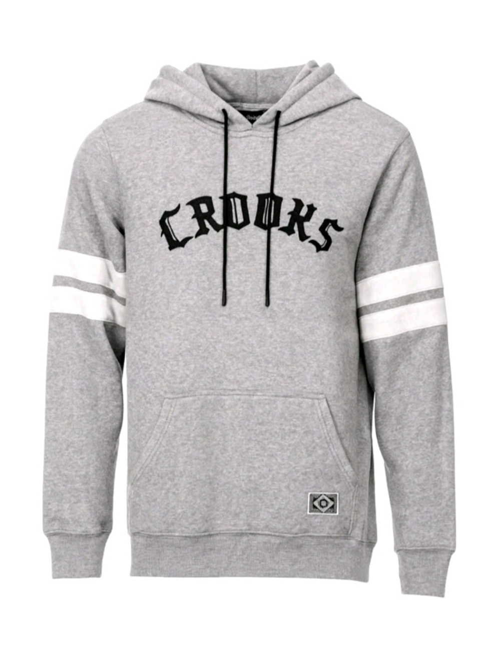 Crook & Castles Hoodie Size XL Gray Varsity Sweatshirt Cream Black Trim Pullover